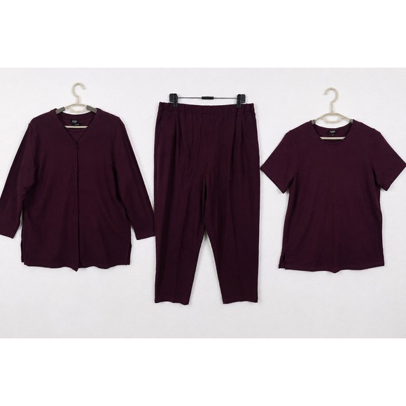 Eileen Fisher Pants - Eileen Fisher 3 Piece Knit Set Cardigan Tee Pants XL Burgundy Sustainable Wool